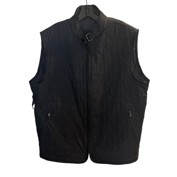 Hugo Boss Other - Hugo Boss Vest Mens 46R Black Herringbone Quilted Logo Zip Pockets Lined